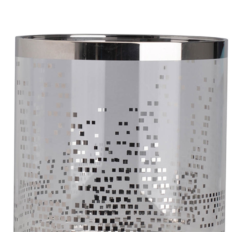 Gsy Decorative Candle Holder- Silver and White Patchwork- 10 Inch Glass