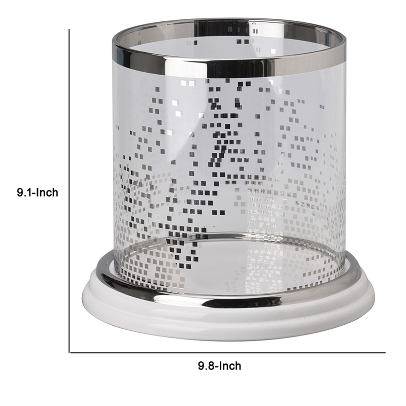 Gsy Decorative Candle Holder- Silver and White Patchwork- 10 Inch Glass
