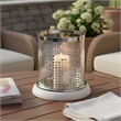 Gsy Decorative Candle Holder- Silver and White Patchwork- 10 Inch Glass