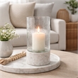 Candle Holder with Textured Glass Shade- White Coastal Stone Base- 8 Inch