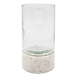 Candle Holder with Textured Glass Shade- White Coastal Stone Base- 8 Inch