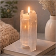 Decorative Candle Holder- Coastal White Selenite Stone- 8 Inch