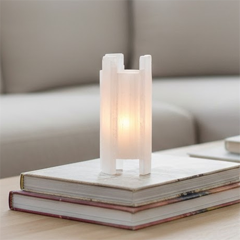 Decorative Candle Holder- Coastal White Selenite Stone- 8 Inch