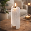 Decorative Candle Holder- Coastal White Selenite Stone- 8 Inch