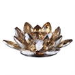 Decorative Candle Holder- Gold Amber Blooming Lotus Glass- 9 Inch