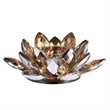 Decorative Candle Holder- Gold Amber Blooming Lotus Glass- 9 Inch