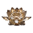 Decorative Candle Holder- Gold Amber Blooming Lotus Glass- 9 Inch