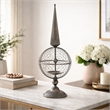 Candle Holder- Pointed Cone Finial on Wired Orb- Gray Metal 26 Inch