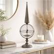 Candle Holder- Pointed Cone Finial on Wired Orb- Gray Metal 26 Inch