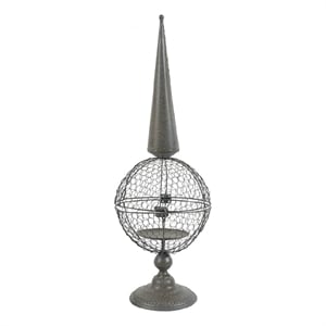 Candle Holder- Pointed Cone Finial on Wired Orb- Gray Metal 26 Inch