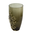 Keath Large Vase with Gold Capri Leaf Design- Brass- Green Glass 15 Inch