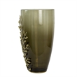 Keath Large Vase with Gold Capri Leaf Design- Brass- Green Glass 15 Inch