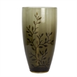 Keath Large Vase with Gold Capri Leaf Design- Brass- Green Glass 15 Inch