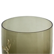 Keath Large Vase with Gold Capri Leaf Design- Brass- Green Glass 15 Inch