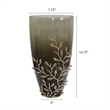 Keath Large Vase with Gold Capri Leaf Design- Brass- Green Glass 15 Inch