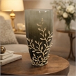 Keath Large Vase with Gold Capri Leaf Design- Brass- Green Glass 15 Inch