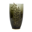Keath Small Vase with Gold Capri Leaf Design- Brass- Green Glass 11 Inch