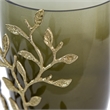Keath Small Vase with Gold Capri Leaf Design- Brass- Green Glass 11 Inch