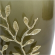 Keath Small Vase with Gold Capri Leaf Design- Brass- Green Glass 11 Inch