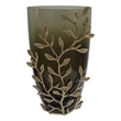 Keath Small Vase with Gold Capri Leaf Design- Brass- Green Glass 11 Inch