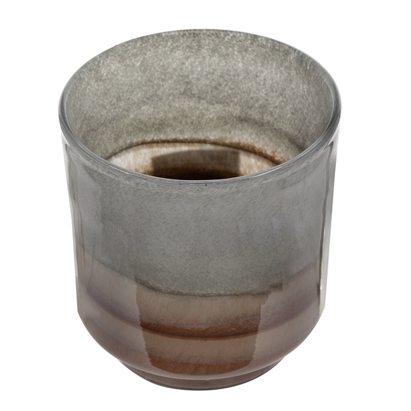 Ibiza Handcrafted Decor Vase- Wood Base- Layered Brown-Gray Glass 9 Inch