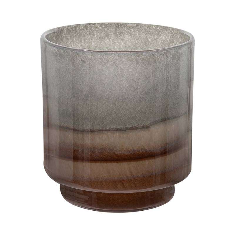 Ibiza Handcrafted Decor Vase- Wood Base- Layered Brown-Gray Glass 9 Inch