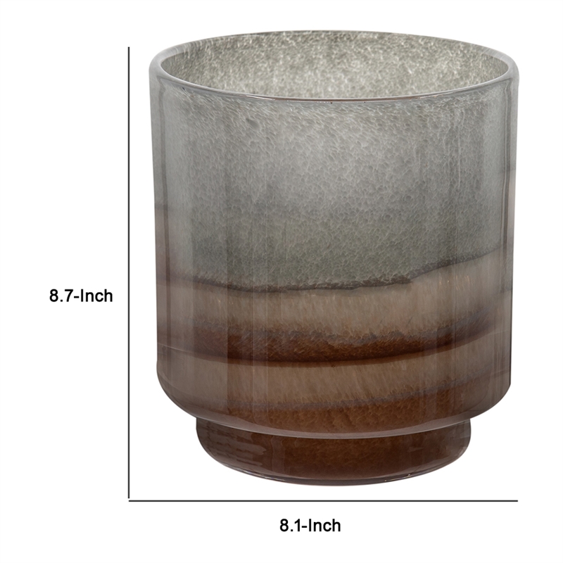 Ibiza Handcrafted Decor Vase- Wood Base- Layered Brown-Gray Glass 9 Inch
