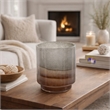 Ibiza Handcrafted Decor Vase- Wood Base- Layered Brown-Gray Glass 9 Inch