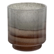 Ibiza Handcrafted Decor Vase- Wood Base- Layered Brown-Gray Glass 9 Inch