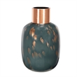 Celina Round Vase- Copper Fleck Details- Iron Neck Blue Glass- 17 Inch