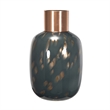 Celina Round Vase- Copper Fleck Details- Iron Neck Blue Glass- 17 Inch