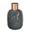 Celina Round Vase- Copper Fleck Details- Iron Neck Blue Glass- 17 Inch