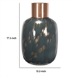 Celina Round Vase- Copper Fleck Details- Iron Neck Blue Glass- 17 Inch