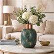Celina Round Vase- Copper Fleck Details- Iron Neck Blue Glass- 17 Inch