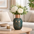 Celina Round Vase- Copper Fleck Details- Iron Neck Blue Glass- 17 Inch