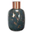 Celina Round Vase- Copper Fleck Details- Iron Neck Blue Glass- 17 Inch