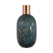 Celina Round Vase with Copper Fleck Details Blue Glass- Iron Neck- 20 Inch