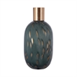 Celina Round Vase with Copper Fleck Details Blue Glass- Iron Neck- 20 Inch