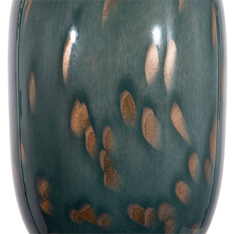 Celina Round Vase with Copper Fleck Details Blue Glass- Iron Neck- 20 Inch