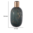 Celina Round Vase with Copper Fleck Details Blue Glass- Iron Neck- 20 Inch