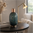 Celina Round Vase with Copper Fleck Details Blue Glass- Iron Neck- 20 Inch