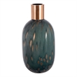 Celina Round Vase with Copper Fleck Details Blue Glass- Iron Neck- 20 Inch