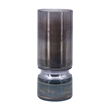 Jane Large Decorative Vase- Steel Base- Layered Blue-Black Glass 13 Inch