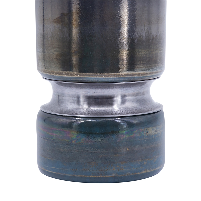 Jane Large Decorative Vase- Steel Base- Layered Blue-Black Glass 13 Inch