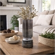 Jane Large Decorative Vase- Steel Base- Layered Blue-Black Glass 13 Inch