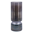 Jane Large Decorative Vase- Steel Base- Layered Blue-Black Glass 13 Inch
