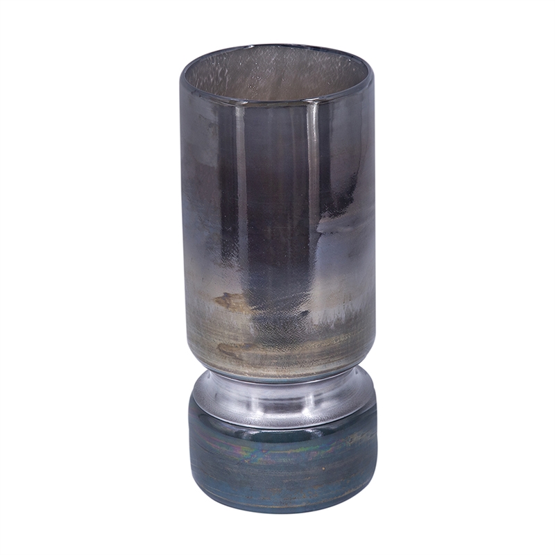Jane Small Decorative Vase- Steel Base- Layered Blue-Black Glass 11 Inch