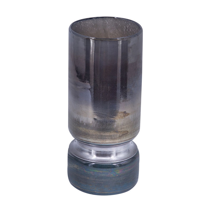 Jane Small Decorative Vase- Steel Base- Layered Blue-Black Glass 11 Inch