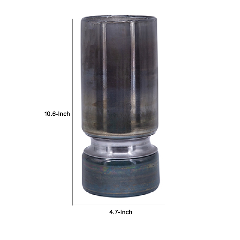 Jane Small Decorative Vase- Steel Base- Layered Blue-Black Glass 11 Inch