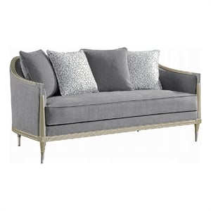 Fero Loveseat with 4 Pillows- Gray Chenille- Champagne Wood Trim- 71 Inch